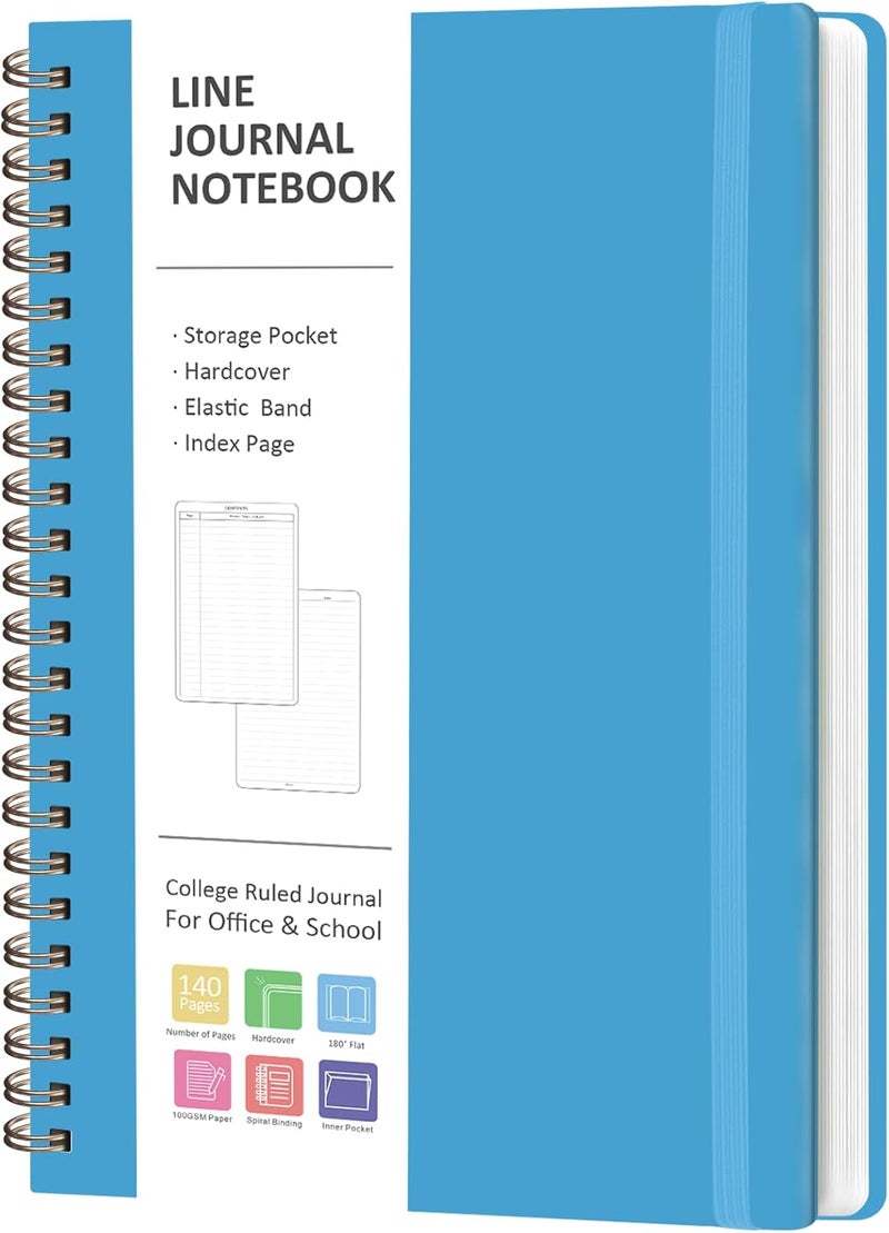 VALOME Journaling Notebooks, A5 Lined Spiral Notebook for Women & Men, 146 Pages College Ruled Hardcover Note Book for Work, Note Taking, Journaling, School, Writing (Bright Blue) - Image 1